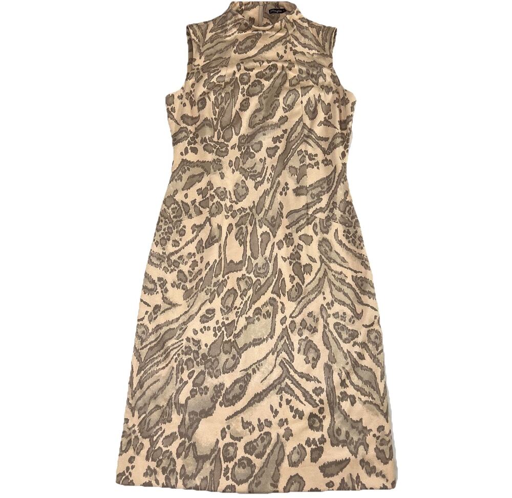 J. MCLAUGHLIN Liz Dress Size S Beige Jaguar Print Suede Pencil Sheath Cocktail